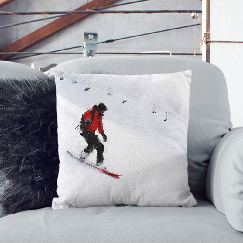 Snowboarding Painting Scatter Cushion, 40cm H x 40cm W x 15cm D