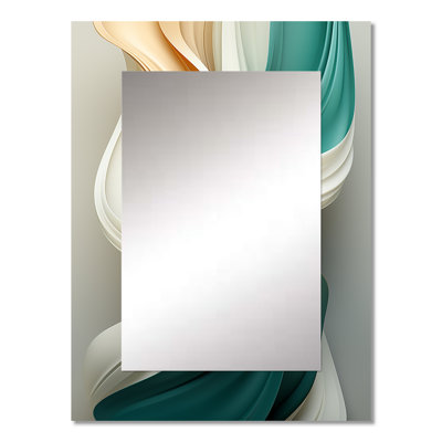 Teal Abstract Vintage Elegant Wave I - Abstract Shapes Mirror, Blue Decorative Wall Mirror, Printed Metal Art