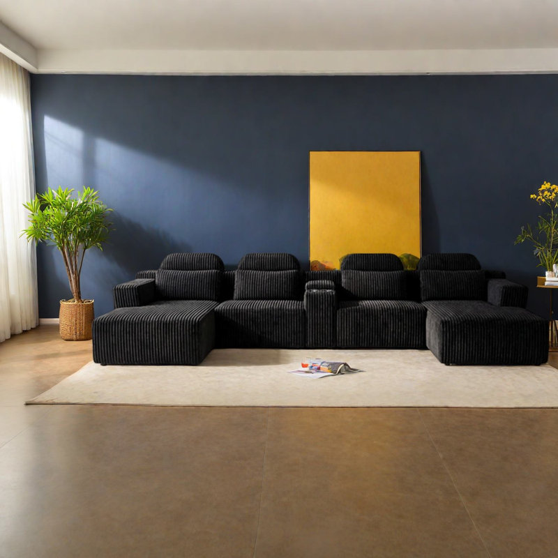 Canapés à compression avec rangement, mousse de velours côtelé de 145,7 pouces, en forme de U moderne pour la maison familiale