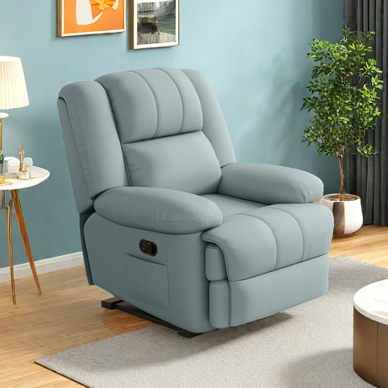 Minisha Faux Leather Swivel Recliner, Cyan Faux Leather