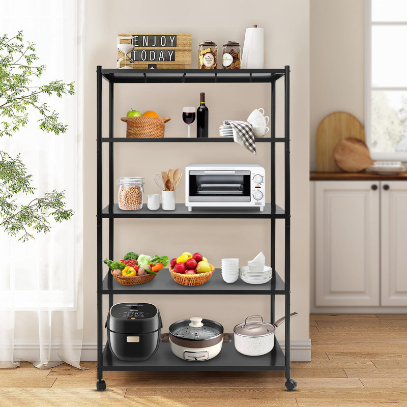 Étagère de rangement à 5 niveaux à hauteur réglable avec roulettes