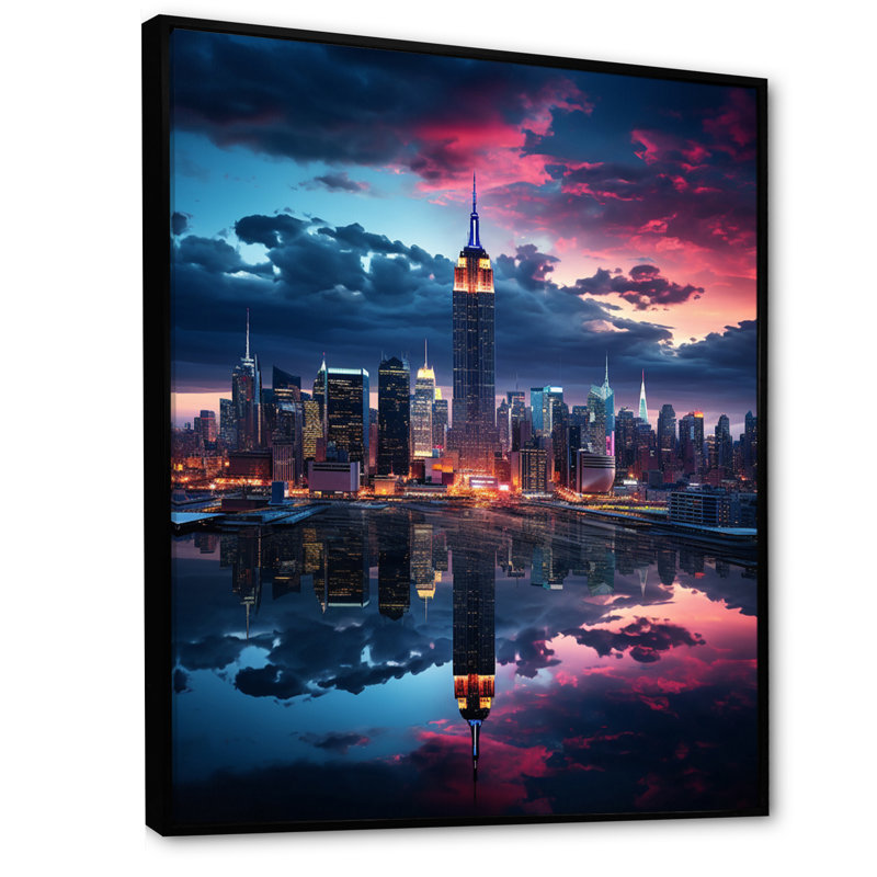 «Latrica Pink New York Empire State», reproduction sur toile, Cadre flottant noir, H 32 po x l 16 po x P 1 po