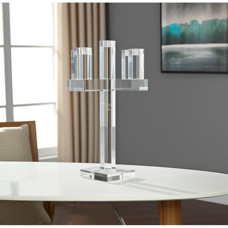 20" Clear Faceted Crystal Tabletop Candelabra Candle Holder