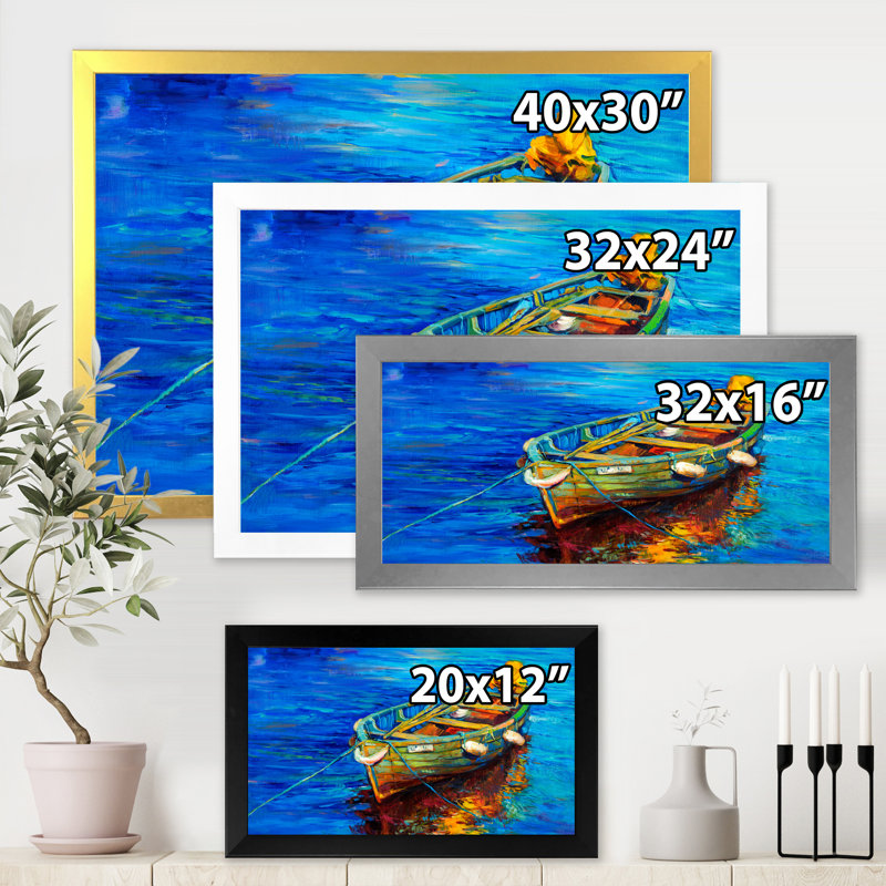 Bateaux qui reposent sur l'eau pendant un coucher de soleil chaud IV - peinture sur toile, H 30 po x l 40 po x 1,5 po