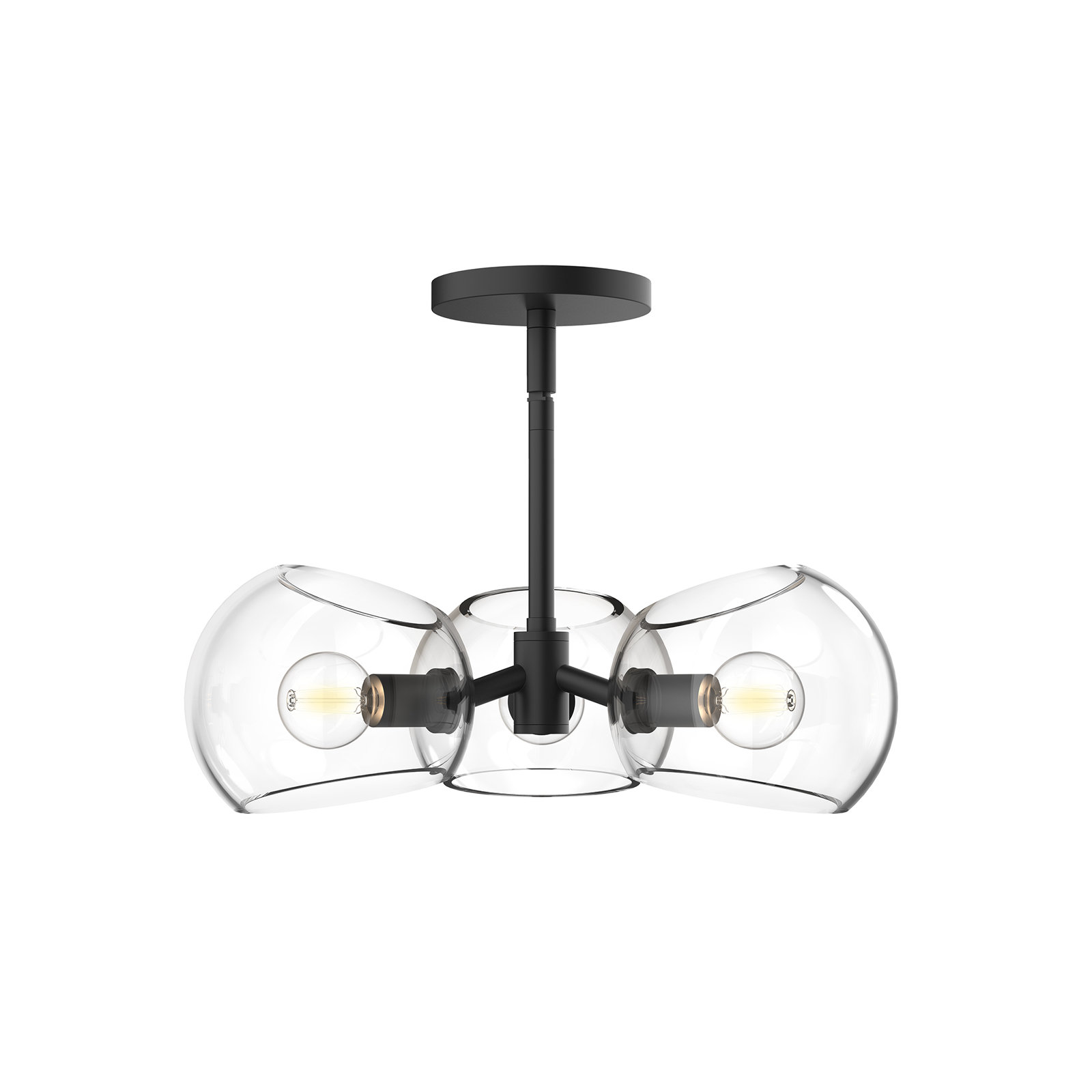 Willow 3 Light Glass Pendant, Matte Black, Clear