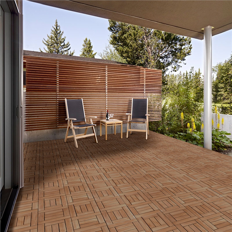 12" x 12" Fir Wood Interlocking Floor Tiles Pack of 27, Brown