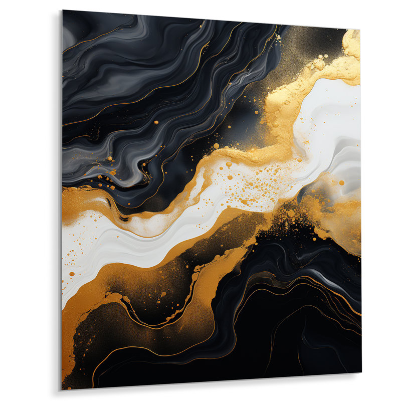 Or et marbre noir Essence I - décoration murale en marbre, H 20 po x l 12 po x P 1 po
