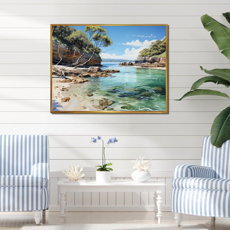 Athyrium Rocky Beach Tranquil Retreat I, 34" H x 44" W, Cadre flottant doré