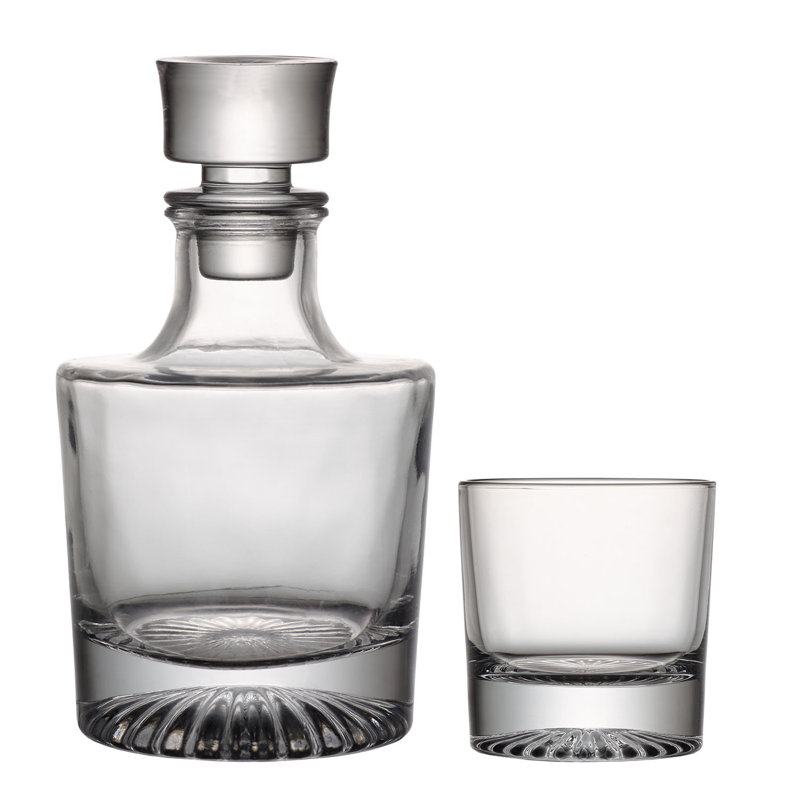 Elegant Crystal Globe Pyramid Whiskey Decanter Set, 5 Pieces