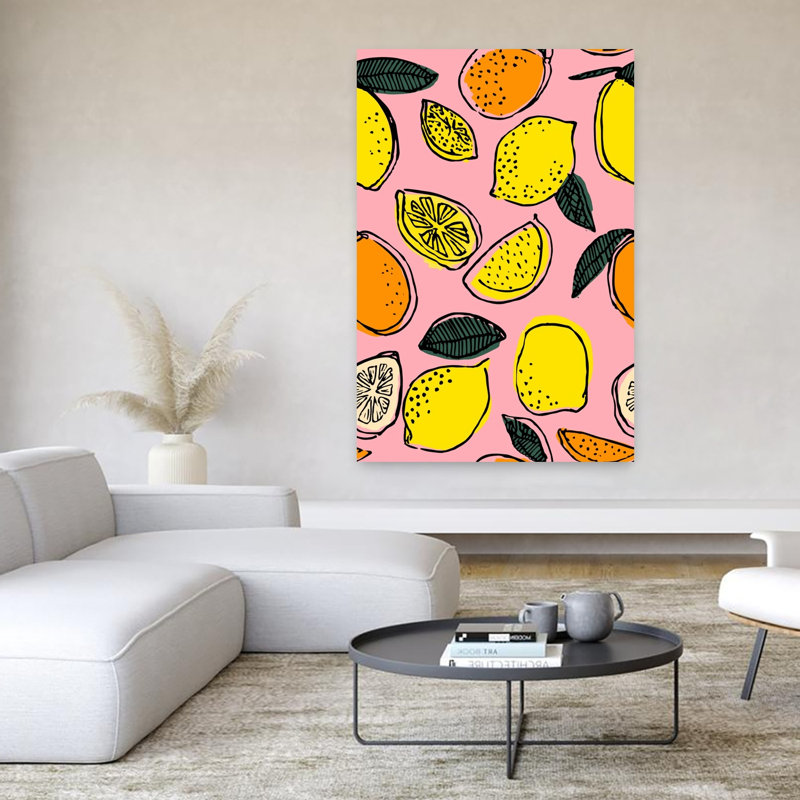 «Vibrant Lemon», motif abstrait de fruits colorés et audacieux, art mural, H 60 po x l 40 po
