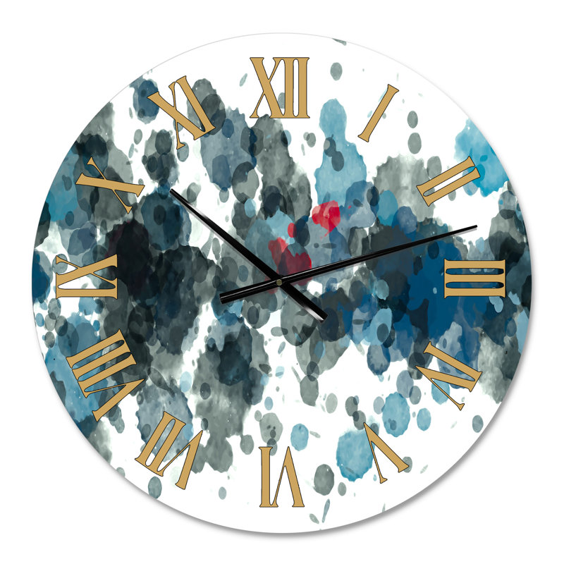 Explosion de peinture à l'huile en gouttes de noir et de bleu - Horloge murale moderne, Petit