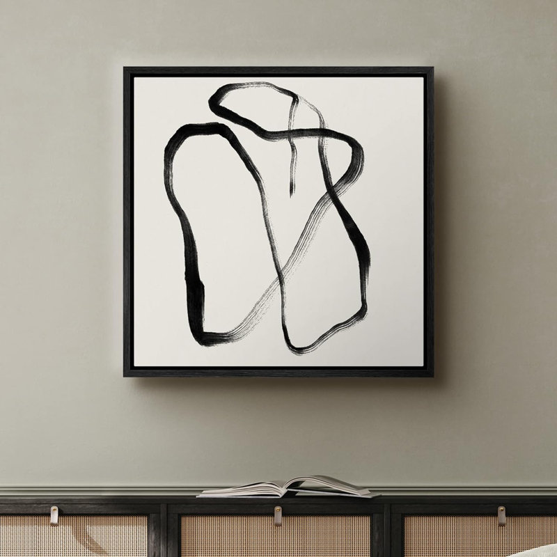 «Geometric Black Gray Ribbon Curves», reproduction sur toile flottante, H 24 po x l 24 po x P 1,5 po, Noir