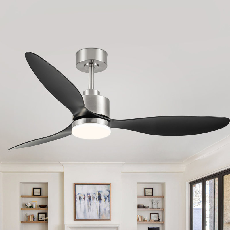 Loritta 3-Blade Ceiling Fan with Light, 52" Wide, Polished Nickel with Black Blades