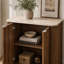 Walnut/Natural Fluted Sideboard 80cm with Travertine-Style Top & Metal Handles-2038391657