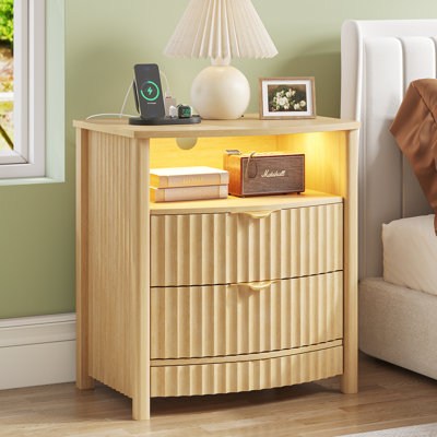 19.7"W 2 Drawer Nightstand With Light