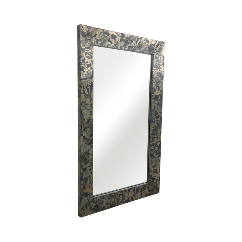 50X30" Livio Pyrite Semi-Precious Stone&Wood Wall Mirror