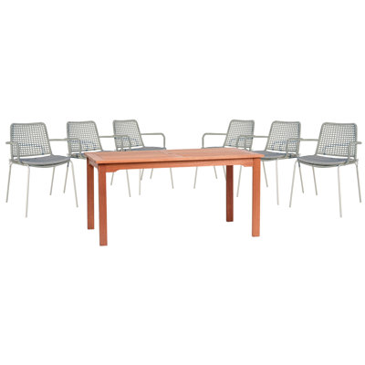 Como 6 - Person Eucalyptus Solid Wood Patio Dining Set Umbrella Hole Included Rectangular Table