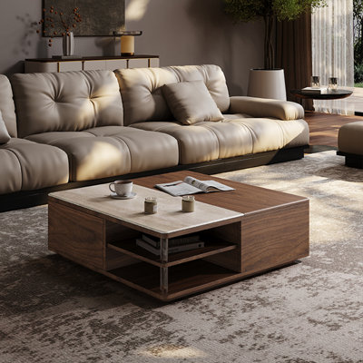 Walnut Veneer Coffee Table with Sintered Stone Top