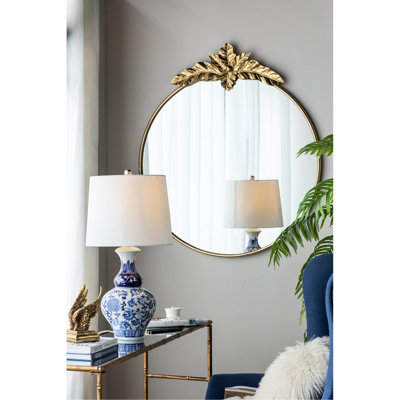 Miroir mural rond 36 po x 41 po avec opulence en métal doré, complément au grand attrait du salon, décoratif pour