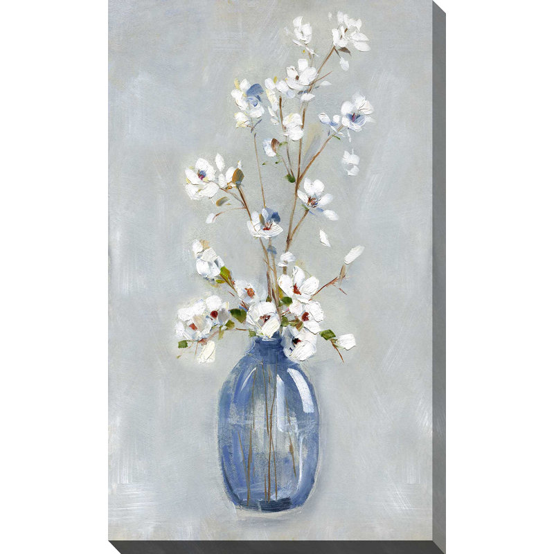 «Cottage Blooming I» par Sally Swatland - Peinture, L 18 po x H 30 po, Toile tendue