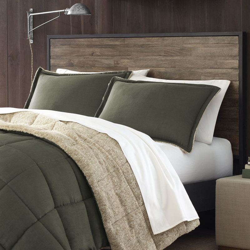 Alpine Eddie Bauer Reversible Microsuede Comforter Set, Green, Twin Comforter + 1 Sham
