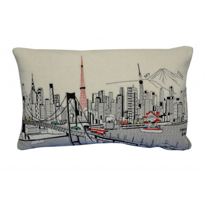 Tokyo Daylight Skyline Lumbar Decorative Pillow