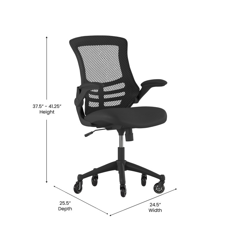 Regent Park Ergonomic Swivel Task Chair with Roller Wheels & Flip Up Arms, Black, Black