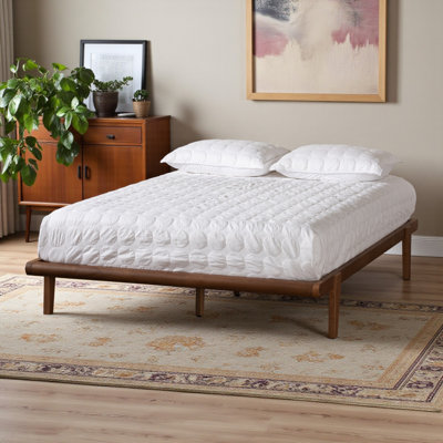 Solid Wood mid-century modern design, Full Platform Bed, Ash Walnut 56.70'' W X 76.2'' L X 12.80'' H