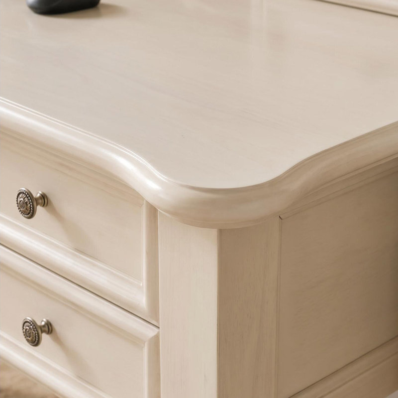 Bureau d'ordinateur en bois de pin crème à 7 tiroirs, 37.4" H x 47.24" W x 23.62" D