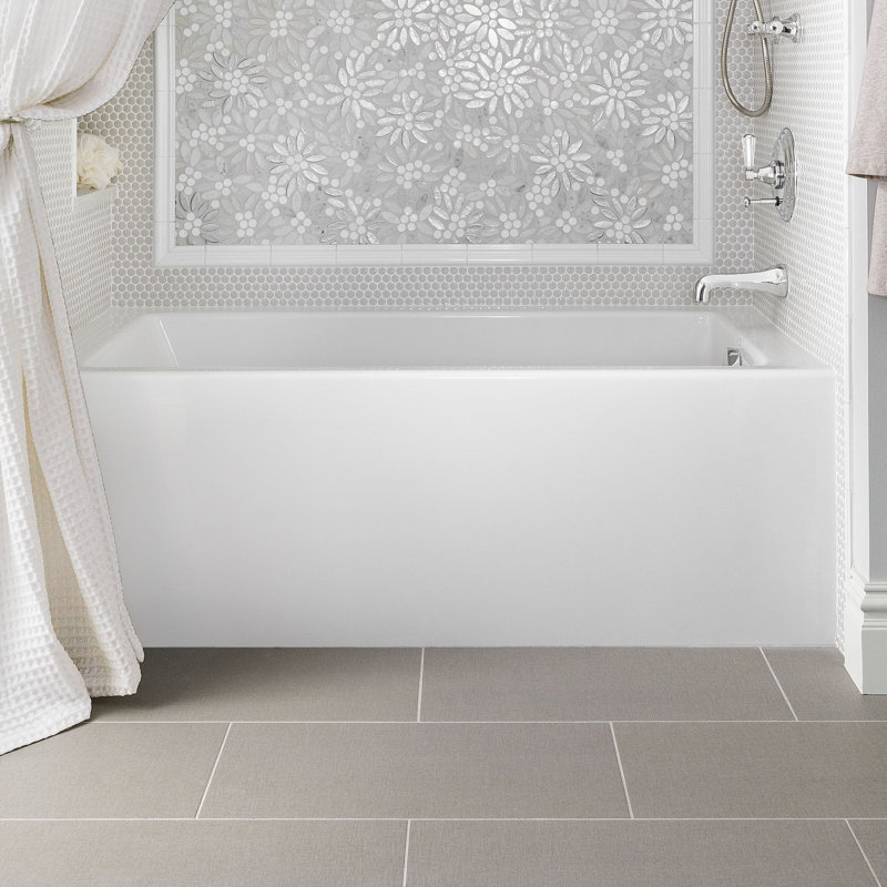 Sydney 60'' L Whirlpool Bathtub, White, Right, Polished Nickel