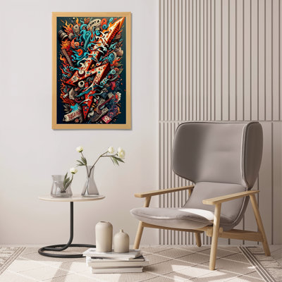 Tattoo Style Sword And Flame Canvas Wrapped Wall Art Oil Painting Print Set Of 1