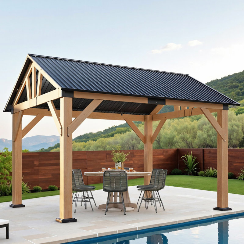 Classic 10 FTx 12 FT Solid Wood Storage Hardtop Patio Gazebo, 10 Ft x 12 Ft