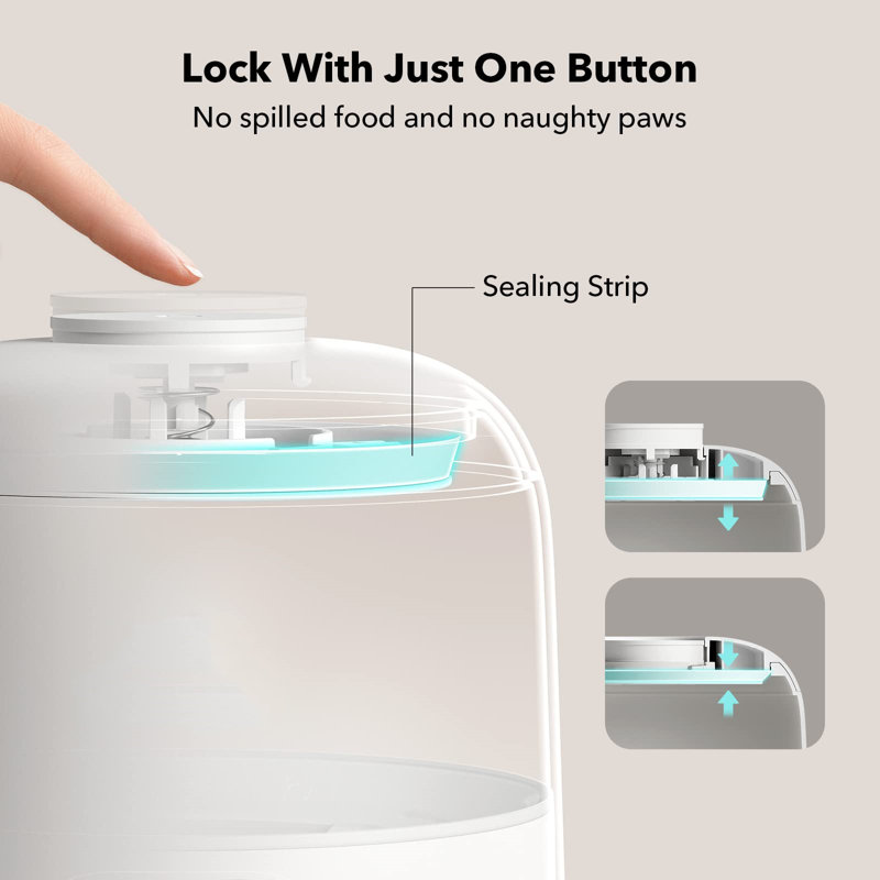 White Automatic Pet Feeder with LCD Screen and Voice Recording