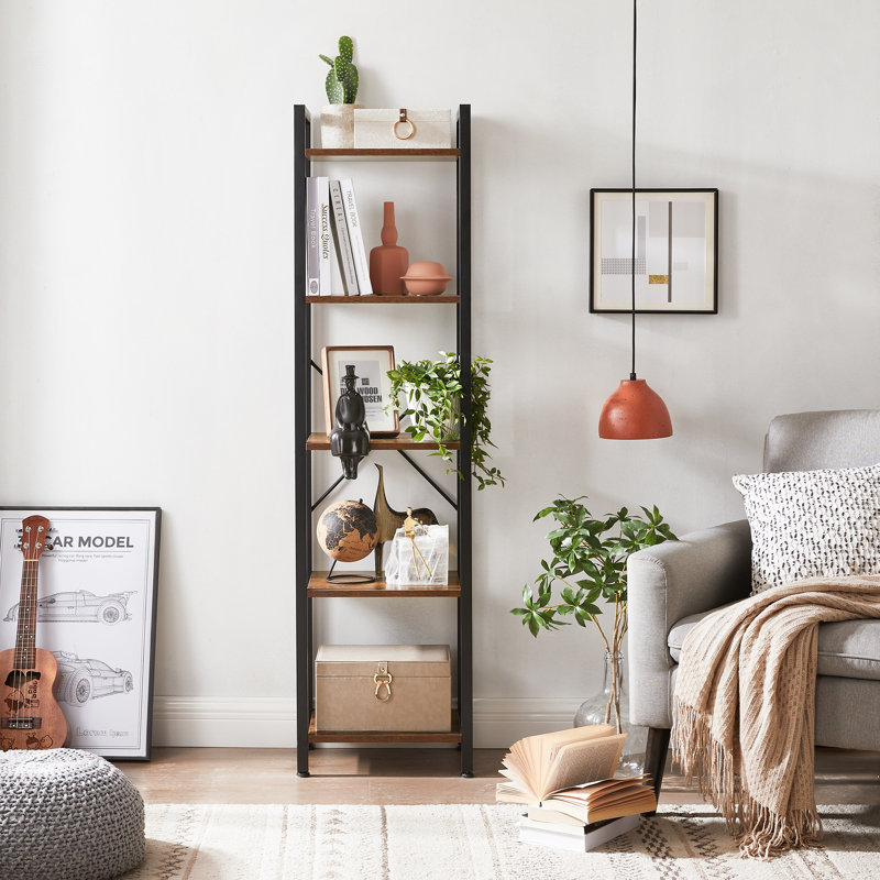 Makena 153cm H x 40cm W Steel Standard Bookcase, Rustic Brown