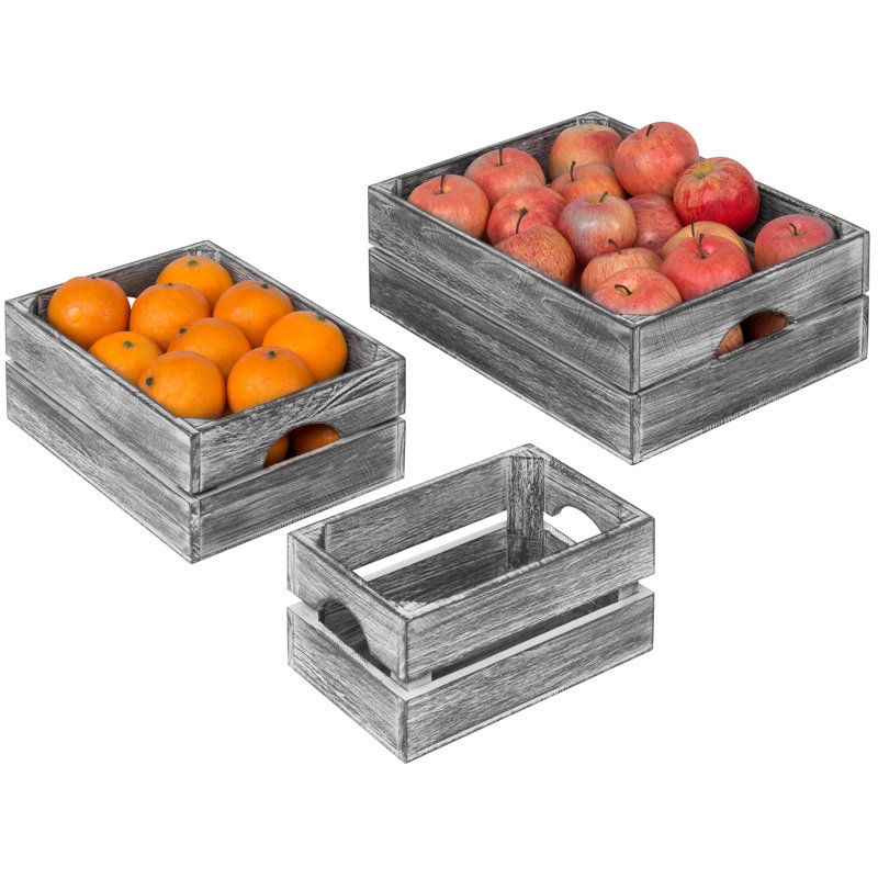 Solid Wood 3 Piece Decorative Bin Set, Grey