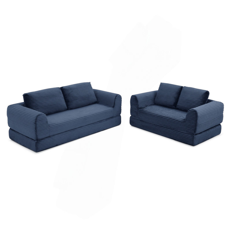 2-In-1 Folding Convertible Sofa Bed, Modern Corduroy Sleeper Couch With 2*Pillows, Futon Modular Upholstered Boneless Sofa Set With Pull-Out Bed,Folding Floor Modular Couch For Living Room