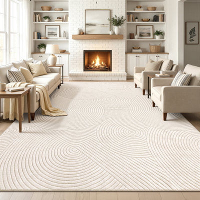 Neutral Striped Area Rug Modern Geometric Indoor Carpet