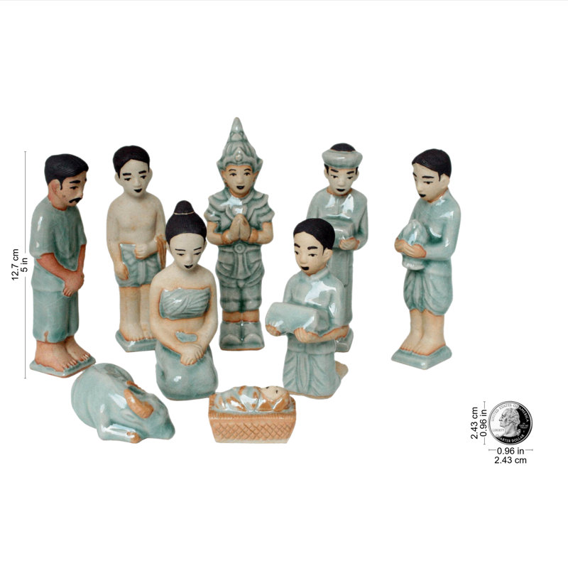Ensemble de scènes 9 pièces celadon crèche