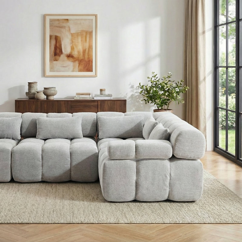 Boneless 113.8" Modular Upholstered Sectional Sofa, 4-Seater L-Shaped Reversible sofa, Modern Modular Boneless Couch, No Assembly Required