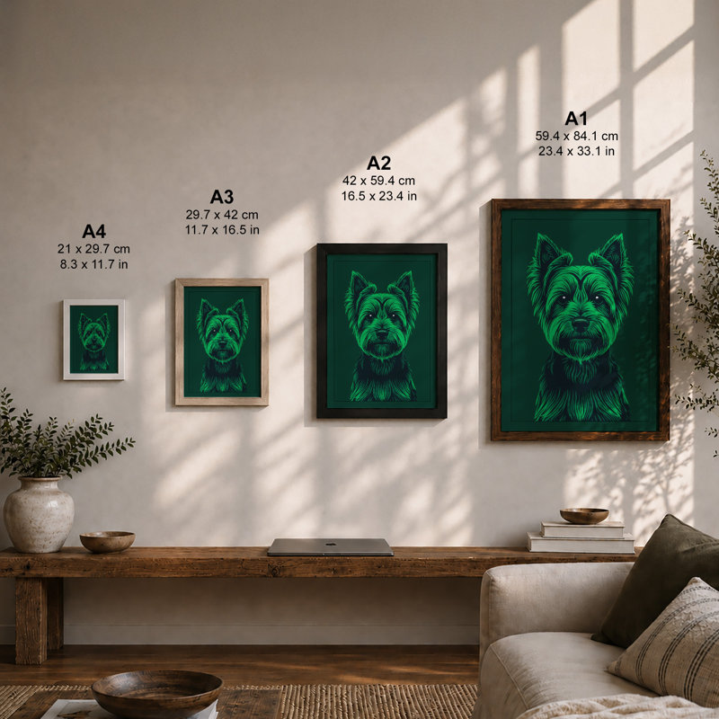 Neon Terrier Modern - Framed Print, A4 - 29.7 x 21.0 cm, Unframed