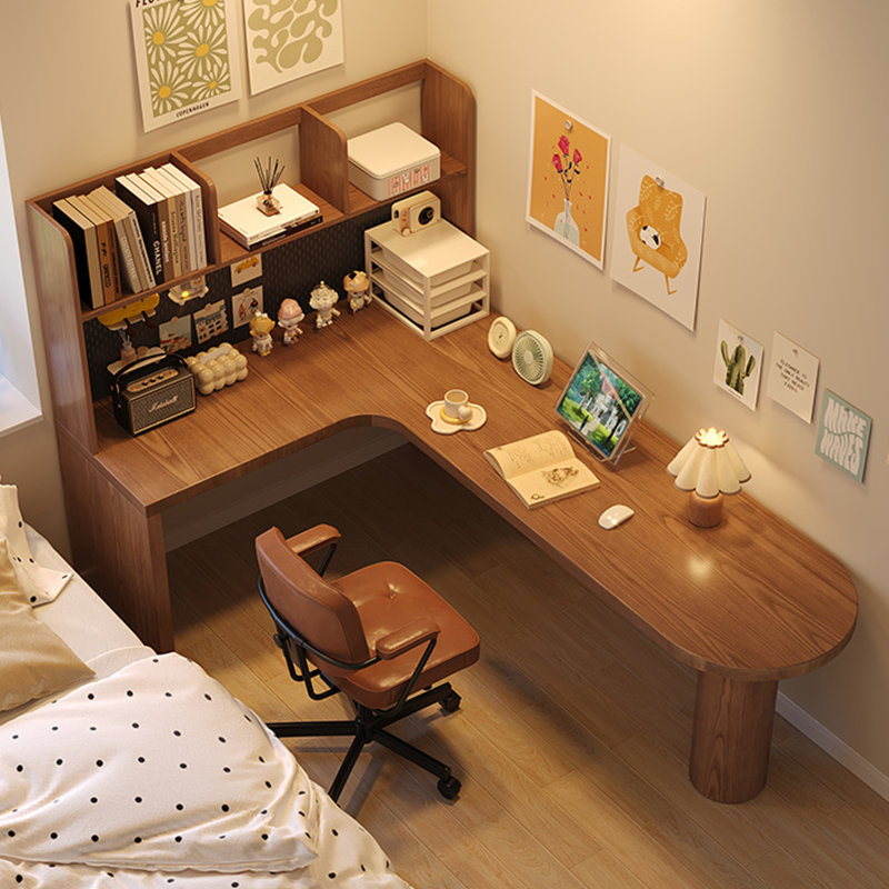 Nut-brown L-Shaped Solid Wood writing desk, 61.02" H x 62.99" W  x 47.24" D