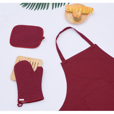 Waterproof Linen Cotton Apron Set With Heat-Resistant Hot Pads And Oven Mitt