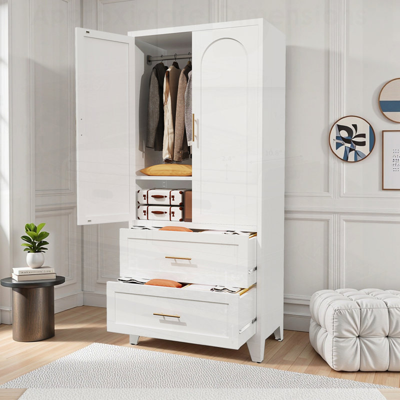 Grande armoire-penderie en métal avec 2 tiroirs, une tringle et une tablette pour un rangement polyvalent dans les chambres à coucher, les bureaux et plus encore.