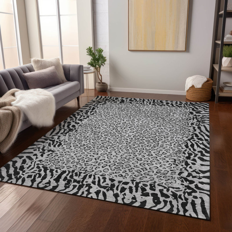 Machine Washable Indoor/Outdoor Claudian ACN1230 Gray Rug, Rectangle 9' x 12'