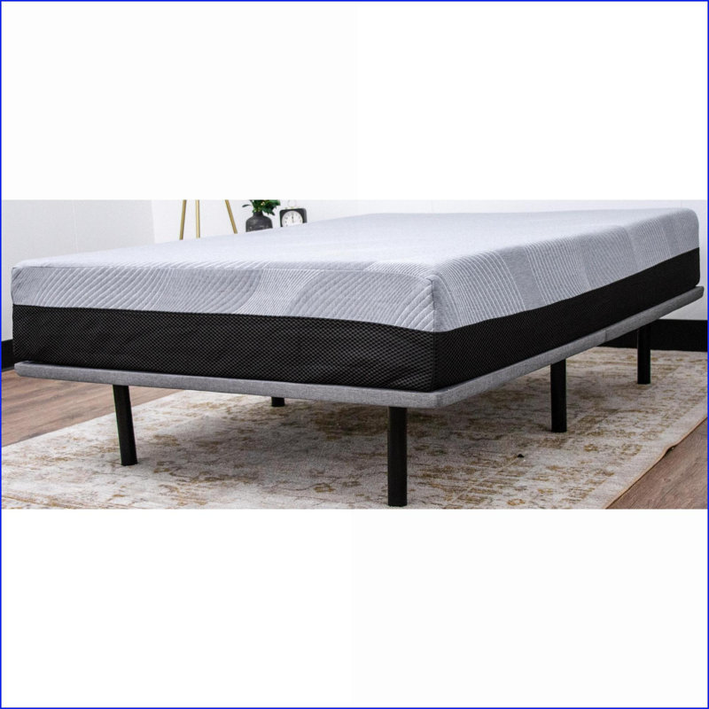 Queen Size Upholstered Platform Bed Frame - Grey Woven Fabric, Steel &amp; Plywood Core, Foldable, 1000lbs Capacity, Queen
