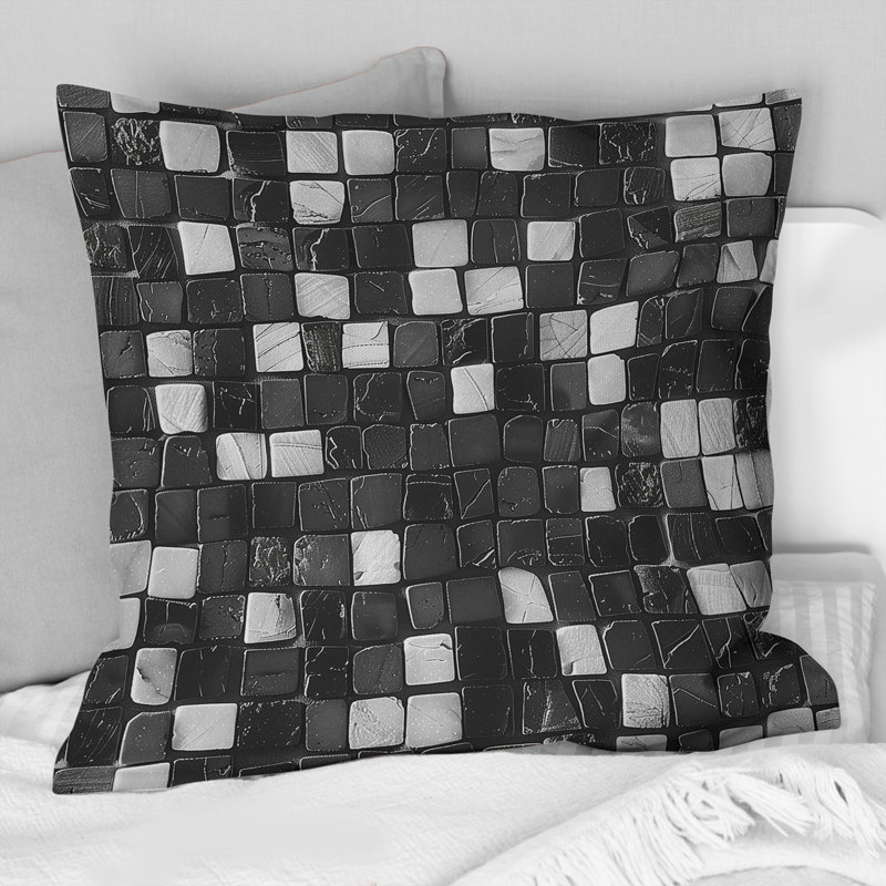Carreaux de mosaïque gris gris Mid-Century V - Coussin Mid-Century, H 16 po x l 16 po