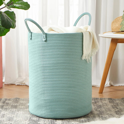 Panier à linge de 15 po x 20 po de hauteur vert avec panier à linge et panier à linge tissé pour le rangement des couvertures de vêtements dans la chambre à coucher pour les bébés