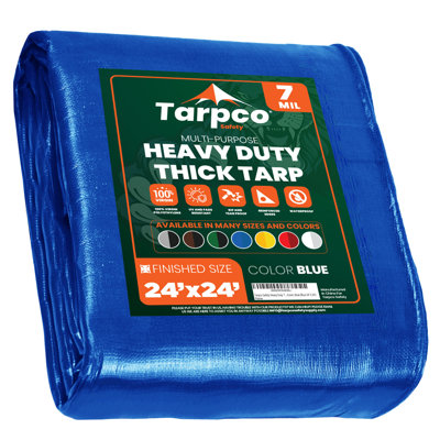 Housse de bâche robuste et imperméable de 24 pi x 24 pi blanche de 7 mil d'épaisseur avec bords renforcés et œillets en métal pour la protection du camping, de la toiture, de la piscine et des bateaux