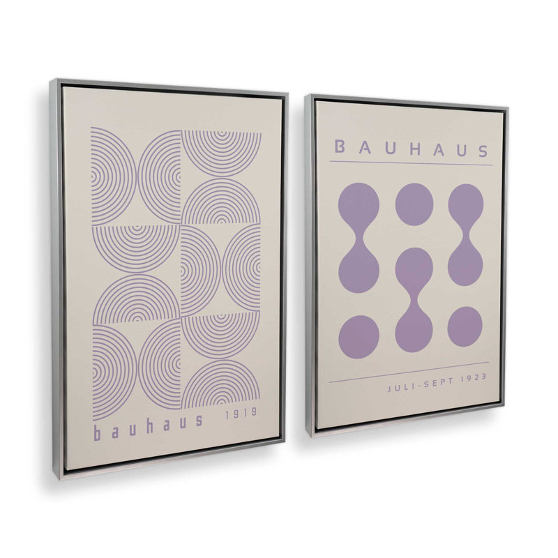 Bauhaus Flow and Composition en mauve I, ensemble de 2, H 49 po x l 66 po, Cadre flottant en chrome poli