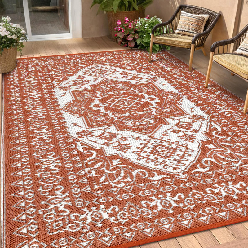 Extra Large Waterproof Reversible Outdoor Rug 10x20ft – Terracotta Orange/White Plastic Straw Patio Carpet – Durable Area Mat for Patio, Deck, Balcony, Pool, RV, Camping – Terracotta Orange/White, USA